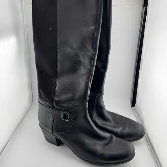 Clarks Womens's Emslie March Black Leather Cuir Noir Knee Boot Size 8 M - Picture 1 of 10
